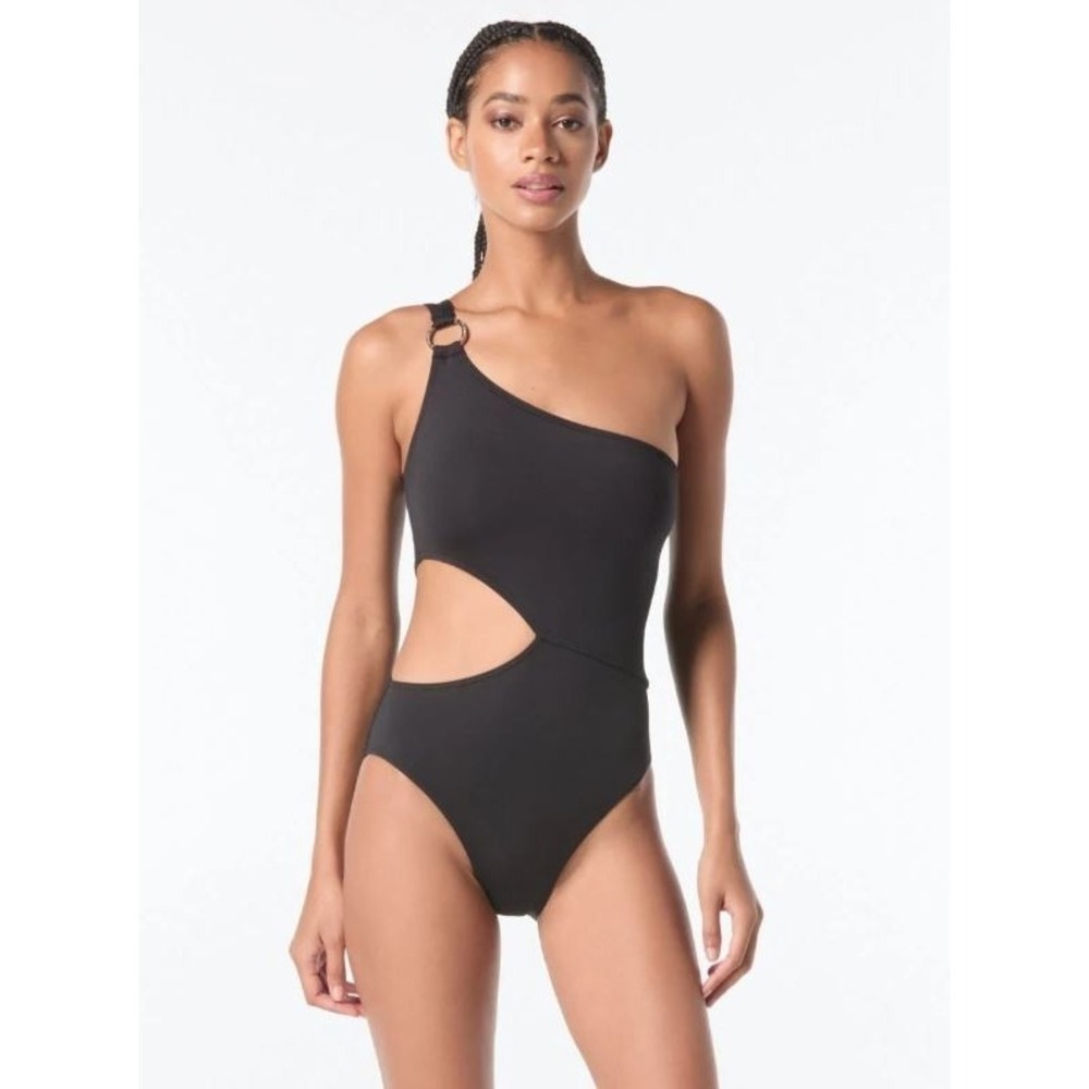 Michael Kors Logo Ring One-Shoulder Side Cutout One Piece Swimsuit‎ Size 14